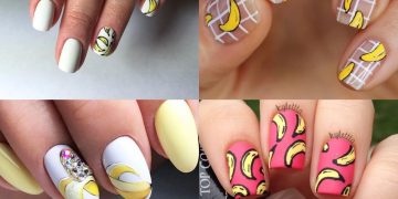 Kreatywne wzory paznokci z motywem bananów na różnych stylach.